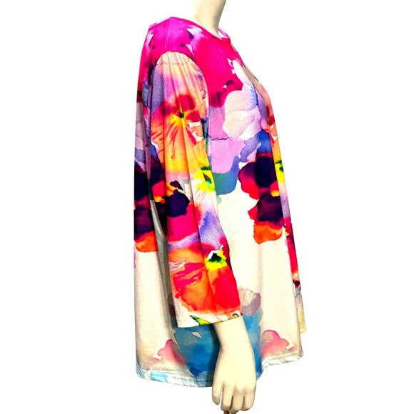 CCC Floral Pullover Watercolor Art Long Sleeve Blouse Classic Fit Size Large - Picture 4 of 6